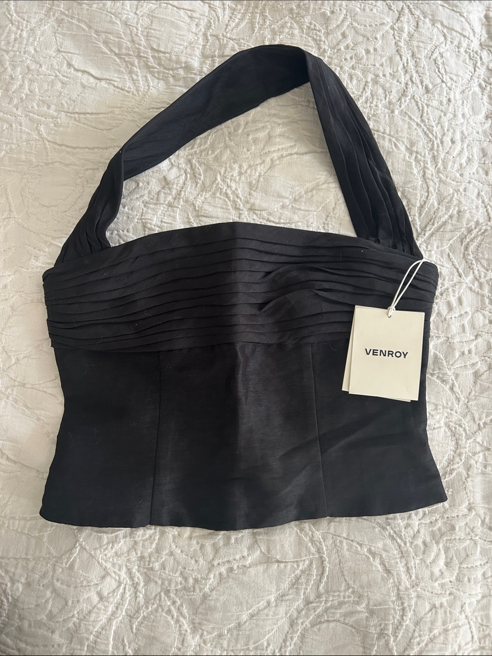 Venroy silk linen halter top size small s black